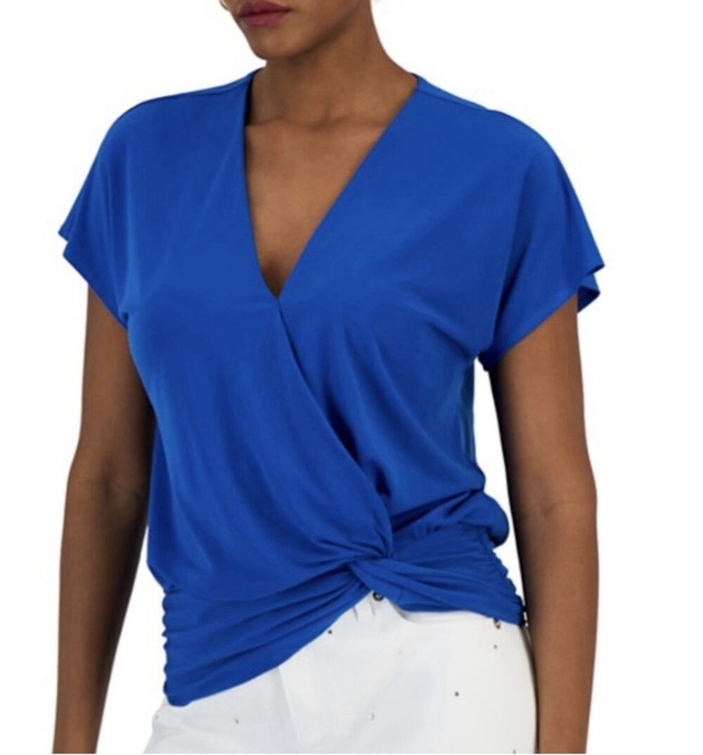 INC International Concepts Blue V-Neck Wrap Top XL NWT